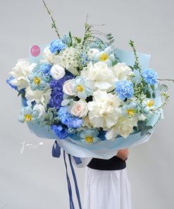 Bó hoa tone xanh blue trắng - V137